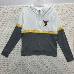 Pink Victoria's Secret Hoodie Women Sz L Pullover Gray/white Long Sleeve 1/4 Zip